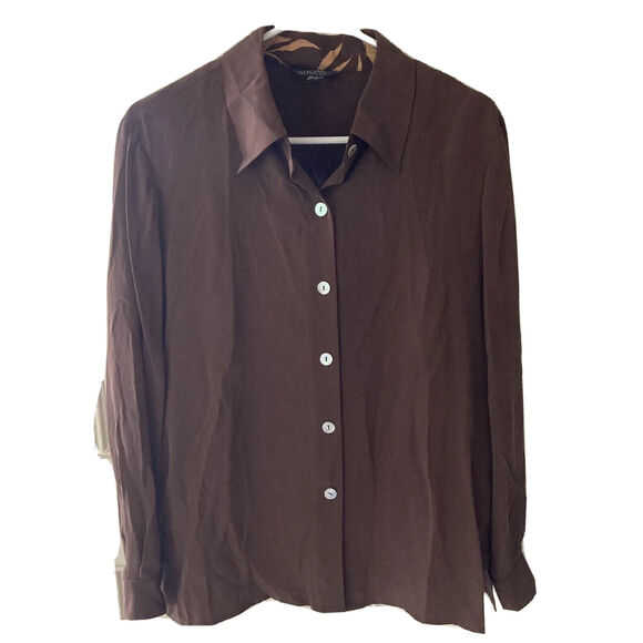 Shomi Blouse Set Sz 14 Womens Petite 100% Silk Top Brown Tank Career Work Autumn - Picture 2 of 11